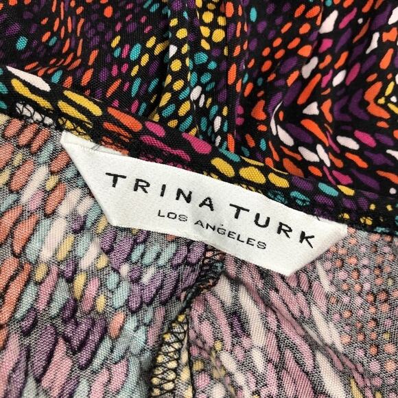 TRINA TURK Silk Top Colorful Mosaic Wearable Art To Wear Bright Maximalist Chic - Picture 6 of 7